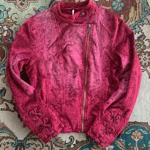 RARE Free People Moto Jacket Velvet Corset Blazer Suede Cranberry STUNNING
